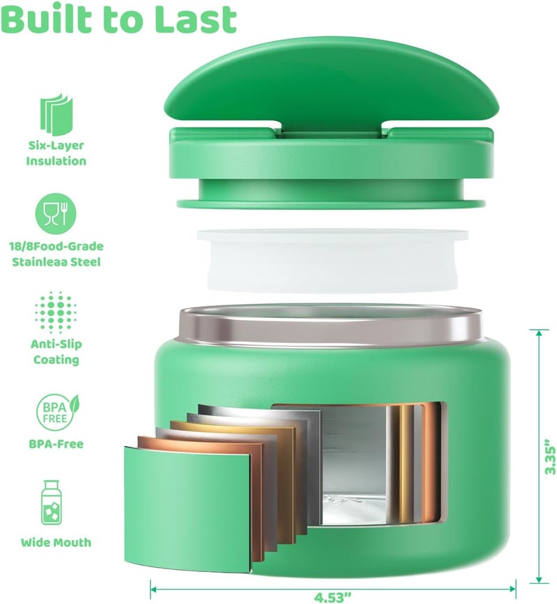 Godobo 14.5oz Soup Thermo for Hot Food Kids Vacuum Insulated Food Jar Twist-Free Soup Thermo for Hot Food Kids Leakproof Stainless Steel Wide Mouth Lunch Container (Green) - Image 5